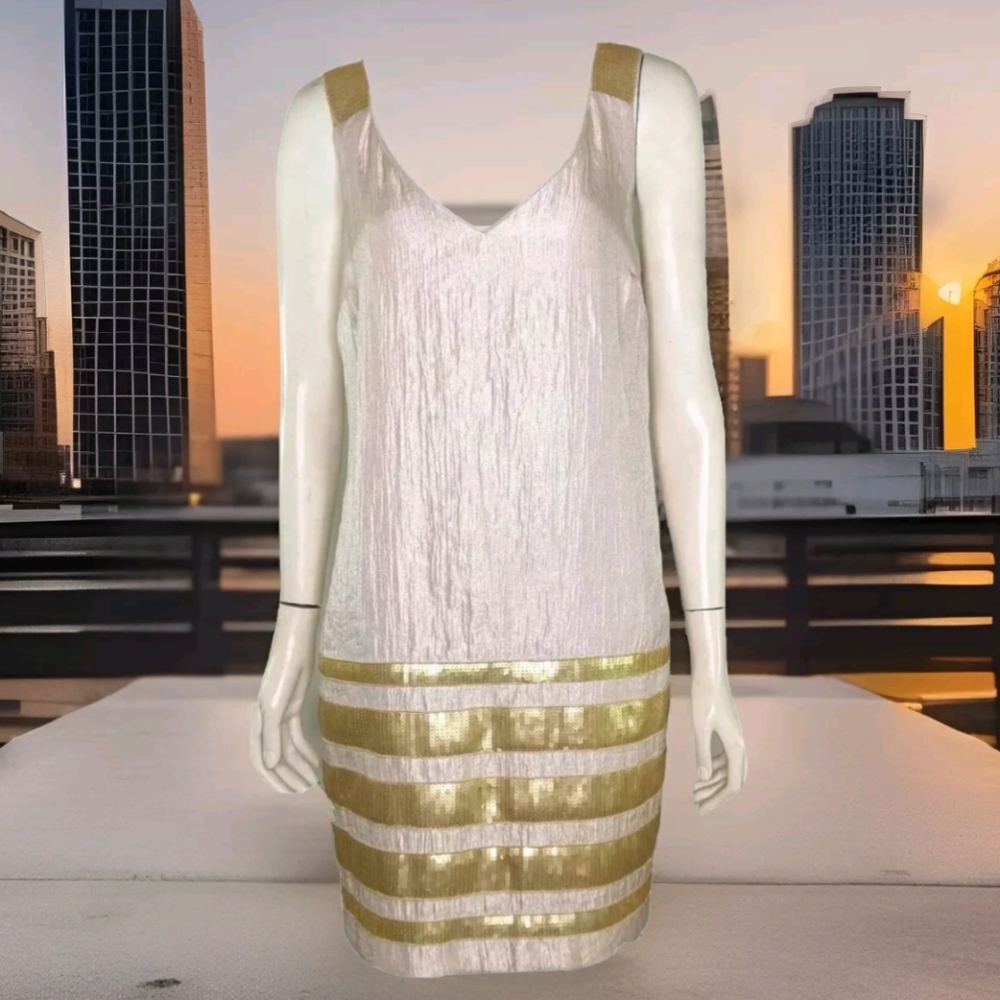 Champagne Gold Sequins Party Formal Dress Shift M
